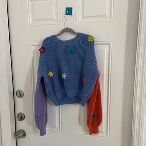 SHEIN Colorful Floral Women's Sweater in Blue, Purple, and Orange